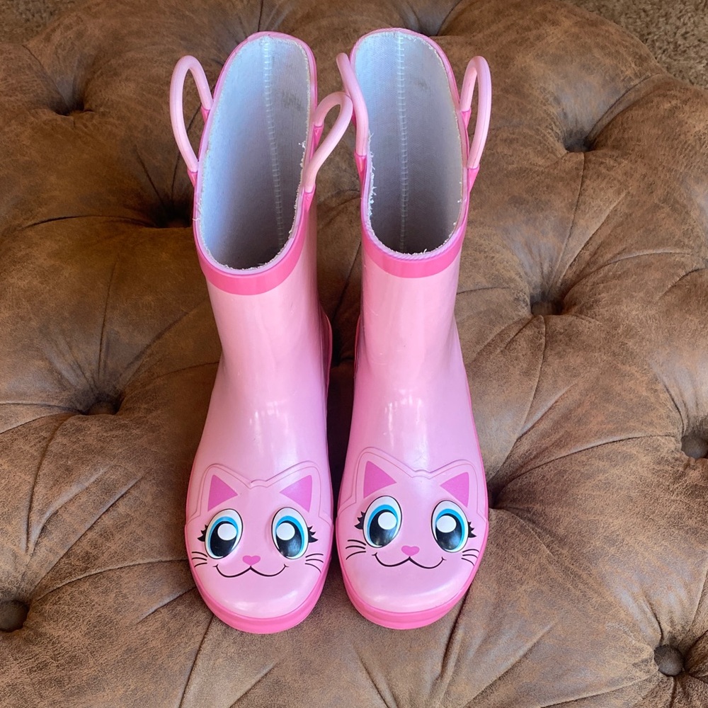 Pink Cat Face Kids Rain Boots
